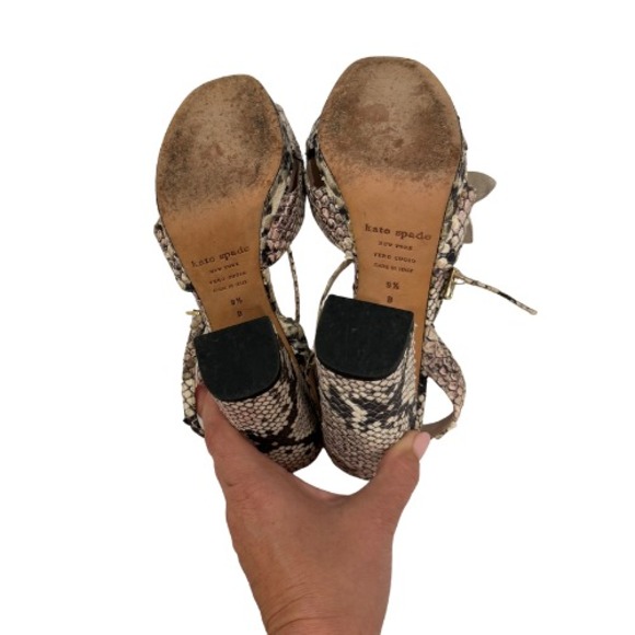 Kate Spade Rhinestone Sandal Heels 9.5 Snakeskin Leather Ankle Strap Statement - Picture 11 of 12